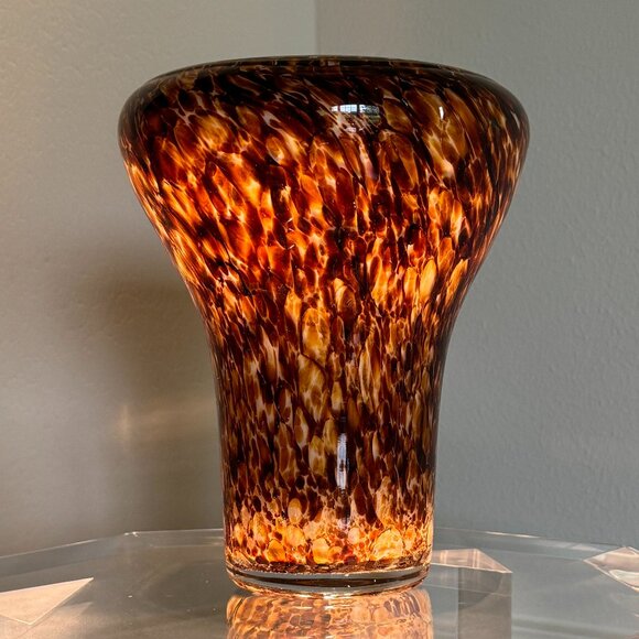 ๐HP๐ Hand Blown Tortoise Shell Leopard Translucent Art Glass Vase Tropical - Picture 15 of 15